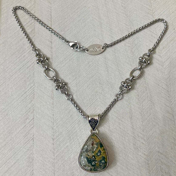 925 sterling overlay ocean moss agate jasper stone charm chain boho necklace - Picture 9 of 16
